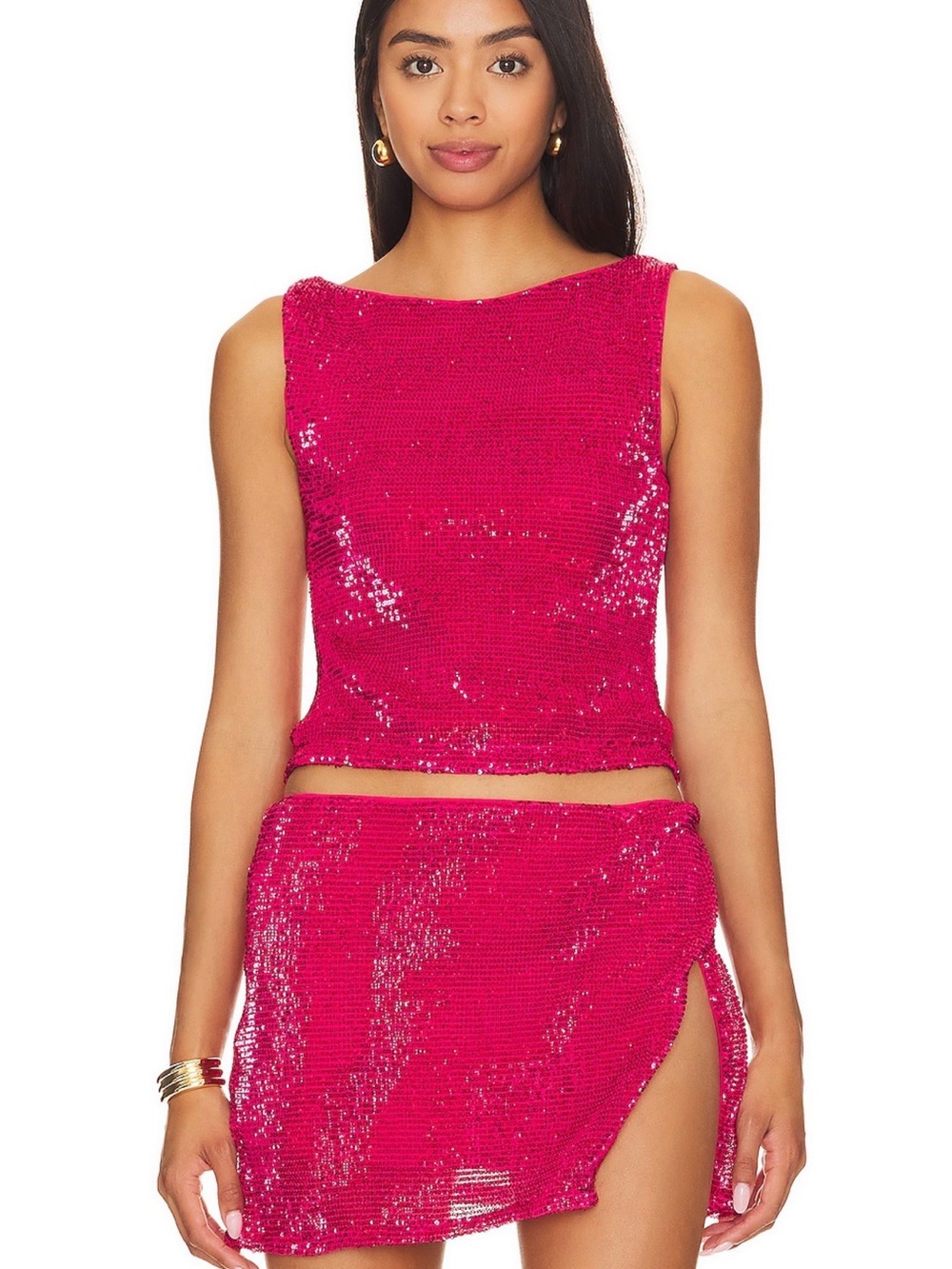 Lovers + Friends Hot Pink Sequin Mini Skirt Set